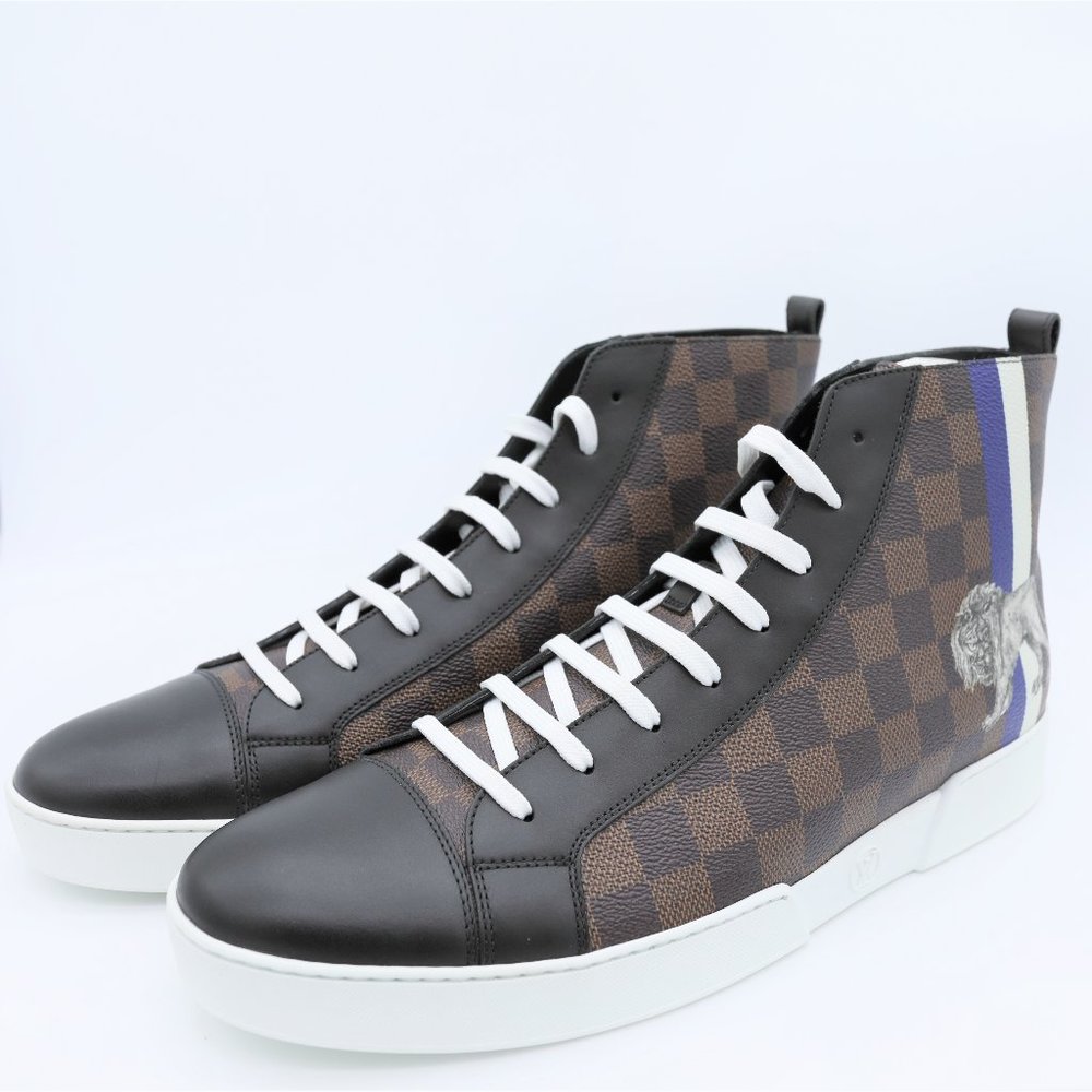 Louis Vuitton Brown Damier Ebene Lion Chapman Men's High Top Sneaker Size 9.5